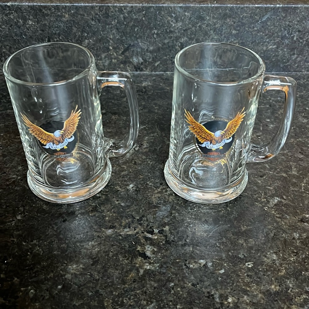 Vintage Harley Davidson Glass Mug.